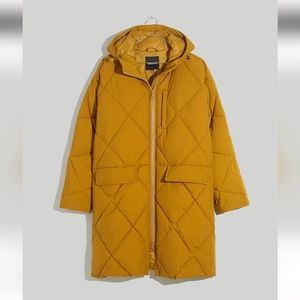 Madewell surrey hooded puffer coat - antique gold, M